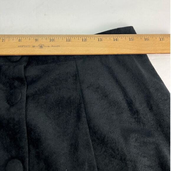 VTG BFA A-Line Midi Skirt High Waist Button Front Faux Suede Black Modest 14 - Picture 8 of 10